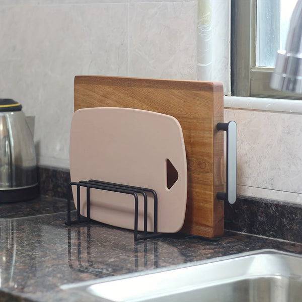 Carbon steel cutting board stand with multiple slots for cutting boards