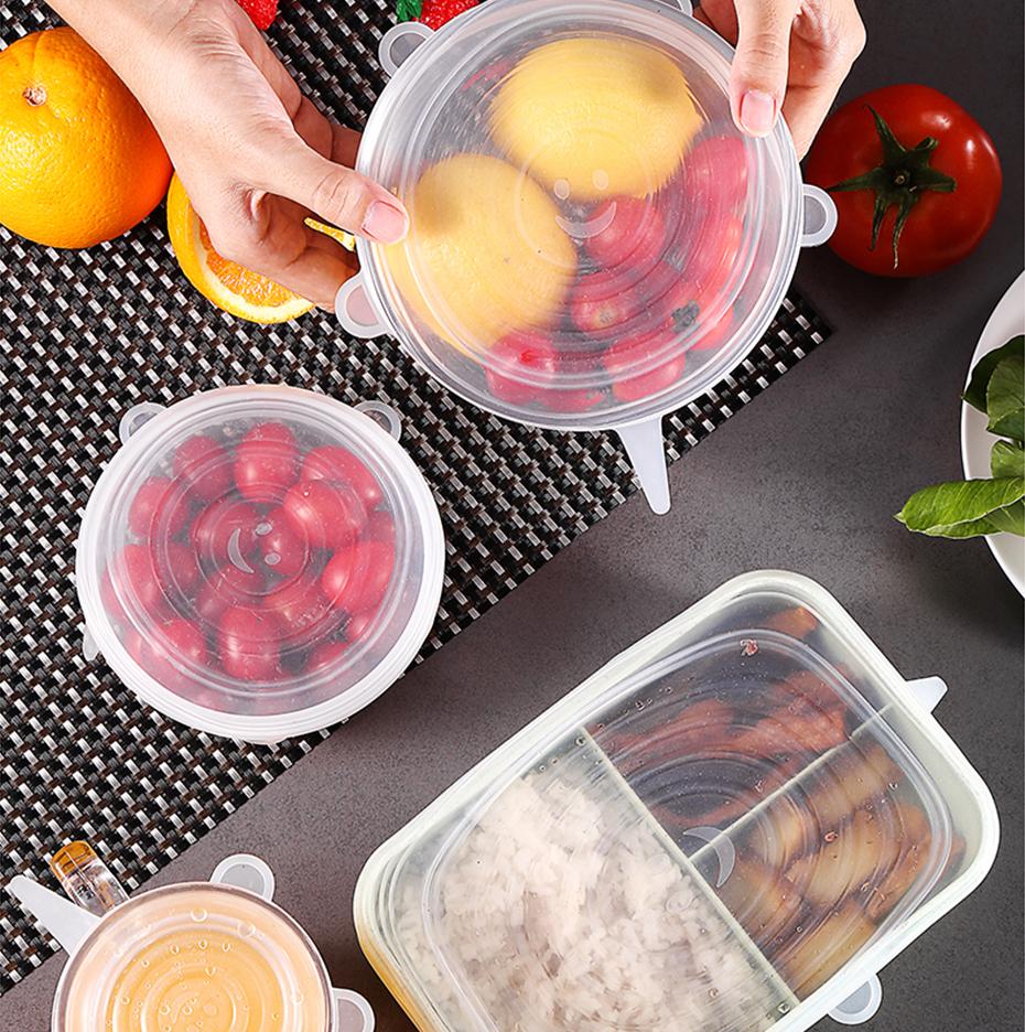 6 Reusable Silicone Lids - Stretch Covers for Fruit Vegetables