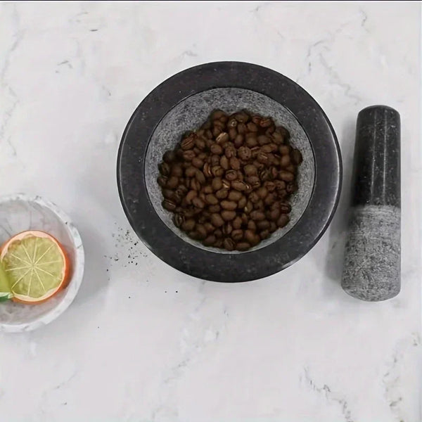 Granite Mortar and Pestle Set - Solid Stone Herb and Spice Grinder