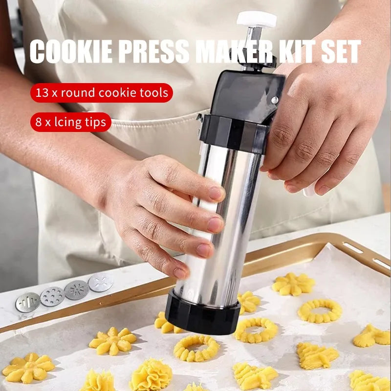 Cookie Press Gun - Stainless Steel Cookie Maker with 13 Discs