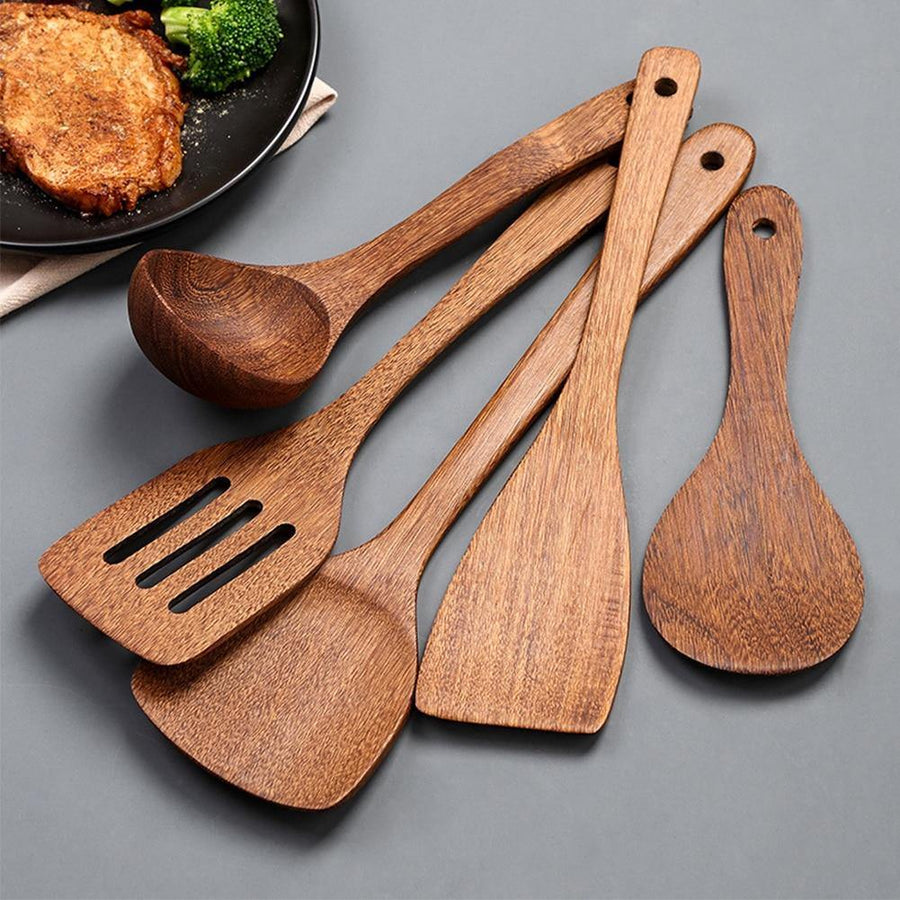 5 Pcs Wooden Cooking Utensils Set - My Kitchen Gadgets