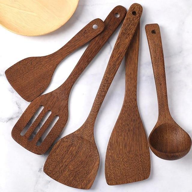 Cooking wooden spoon, wooden cookware and non-stick cookware, 5