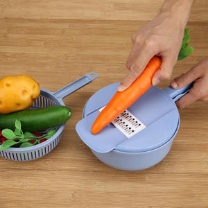 Vegetable Dicer Mandolin Slicer - 7 Blades Handy Onion Chopper Shredder  with Egg Separator and Colander Strainer for Kitchen Multiple Uses ( Blue)  